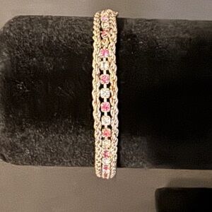 Wheat Silver White and Pink Rhinestone Bracelet